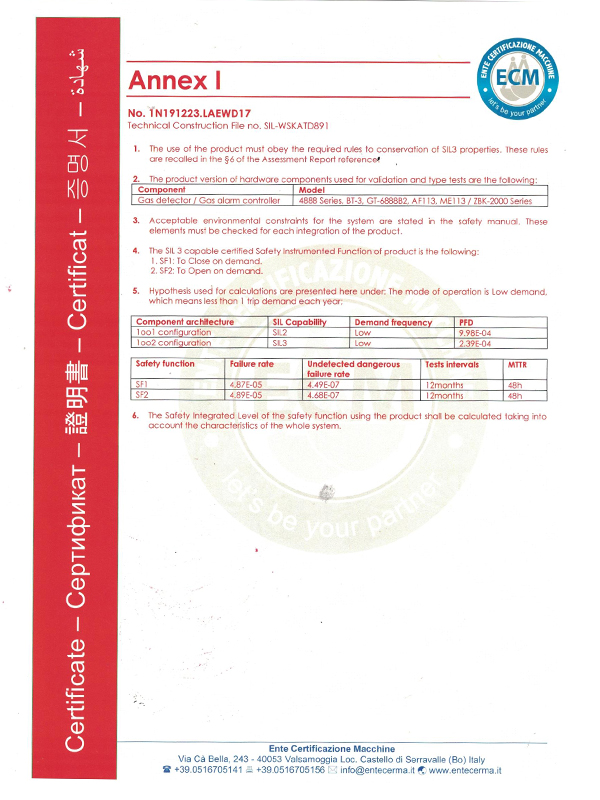 SIL3功能安全认证证书